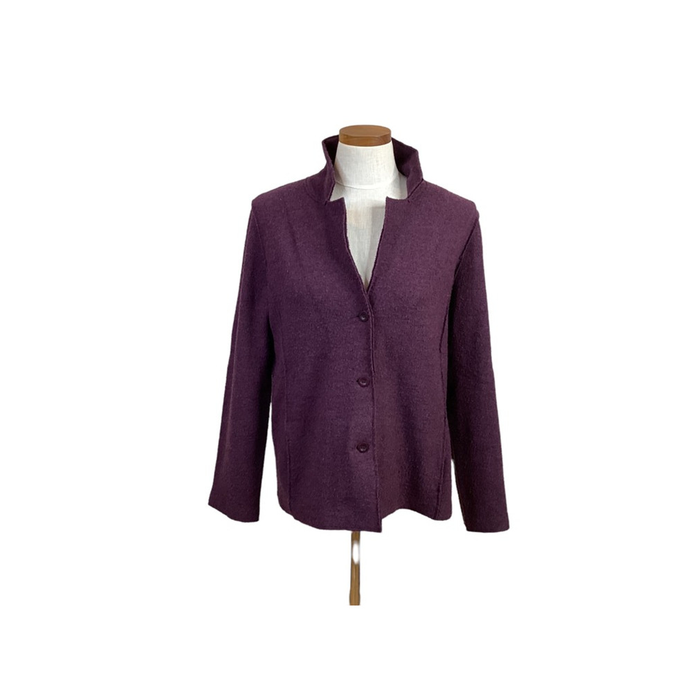 Eileen Fisher Cardigan Sweater Purple Long Sleeve Blazer Collar Petites PM